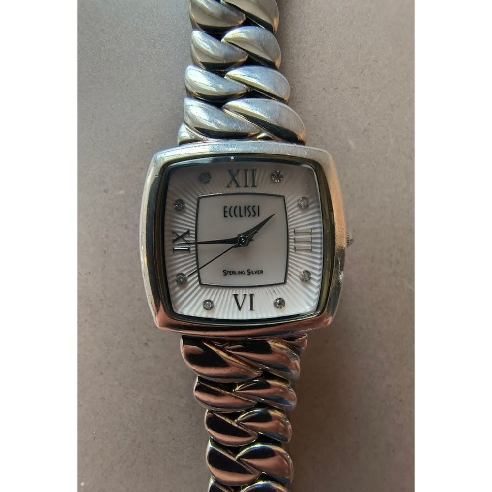 Ecclissi Diamond Ladies Sterling Silver Roman Numeral Square Face Quartz Watch - Picture 7 of 7